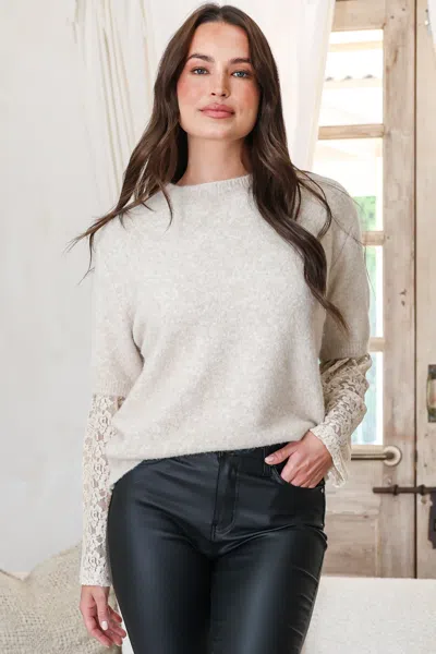 Salty Crush Calloway Knit Top - Crew Neck Knit With Lace Sleeve Inserts In Green