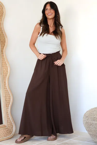 Salty Crush Charli Pants - Paper Bag High Waisted Wide Leg Pants In Brown