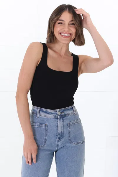 Salty Crush Edie Singlet - Square Neckline Double Layered Singlet In Black