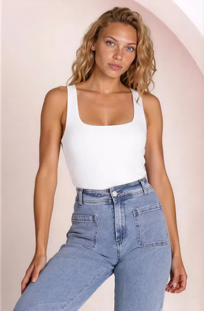 Salty Crush Edie Singlet - Square Neckline Double Layered Singlet In White