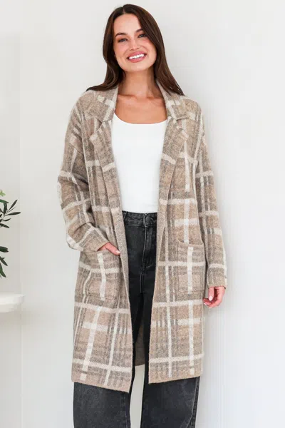 Salty Crush Ellington Cardigan - Lapel Collar Checkered Knit With Pockets In Multi