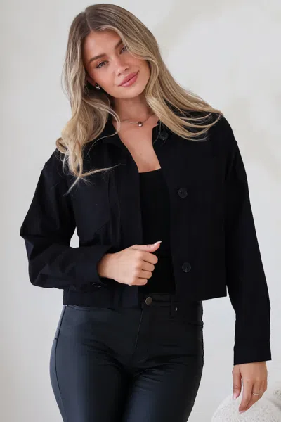 Salty Crush Elma Jacket - Wing Collar Button Down Cropped Jacket In Black