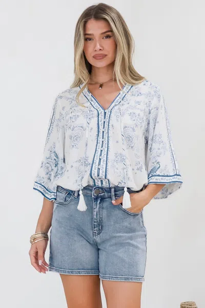 Salty Crush Elysia Blouse - Deep V Neck Button Down 3/4 Sleeve Top In Josie Print