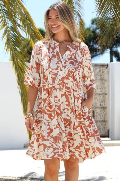Salty Crush Evie Mini Dress - 3/4 Sleeve Tiered Smock Dress In Multi