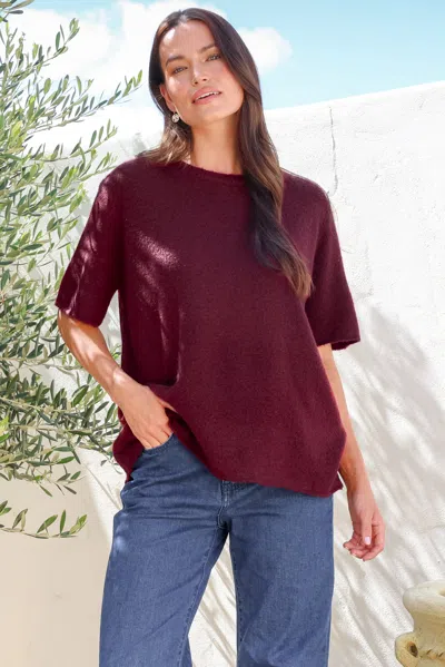 Salty Crush Fable Knit Top - Crew Neck Relaxed Super Soft Knit Tee In Burgundy