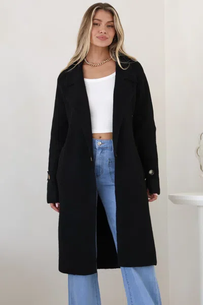 Salty Crush Griffin Cardigan - Collared Button Closure Coatigan With Pockets In Black