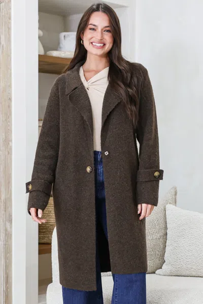 Salty Crush Griffin Cardigan - Collared Button Closure Coatigan With Pockets In Gray