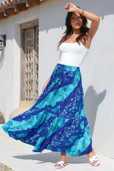 Salty Crush Hellen Maxi Skirt - High Waisted Skirt With Front Splits In Blue