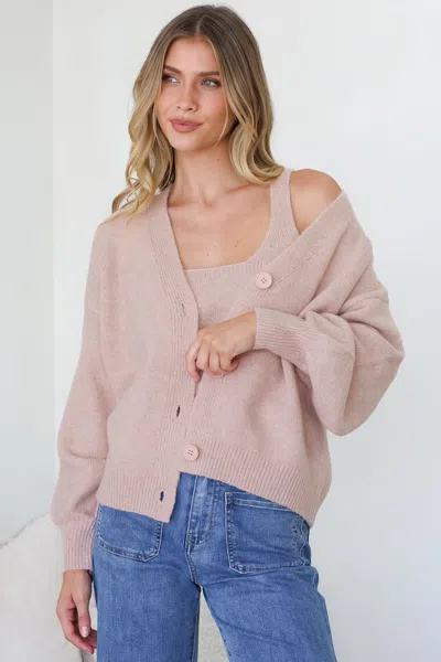 Salty Crush Indie Cardigan Set - Knit Top And Button Down Cardigan Set In Neutral