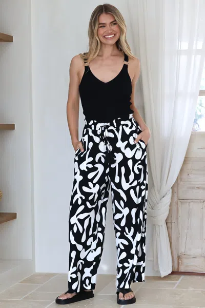 Salty Crush Jaxie Pants - Elasticated Paperbag Waist With Drawstring Wide Leg Pants With Pockets In Black