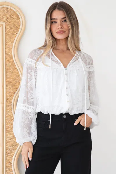 Salty Crush Jocelyn Blouse - Lace Button Down With Cami And Balloon Sleeves In Cream