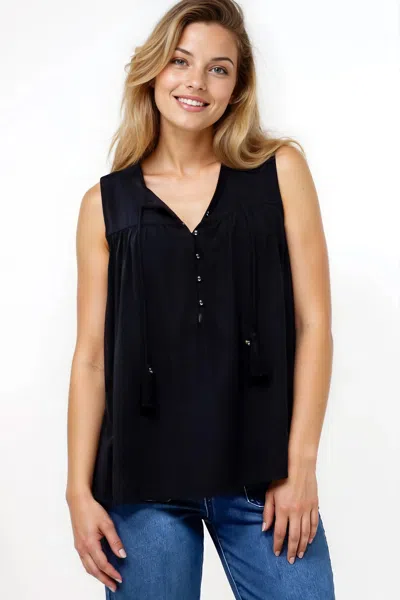 Salty Crush Kalari Top - Sleeveless Mandarin Collar With Tassel & Bells Neck Tie In Blue