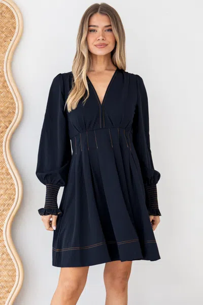 Salty Crush Karey Mini Dress - Fit And Flare Contrasr Stitching Dress In Blue