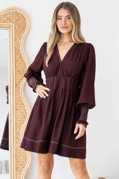 Salty Crush Karey Mini Dress - Fit And Flare Contrast Stitching Dress In Burgundy