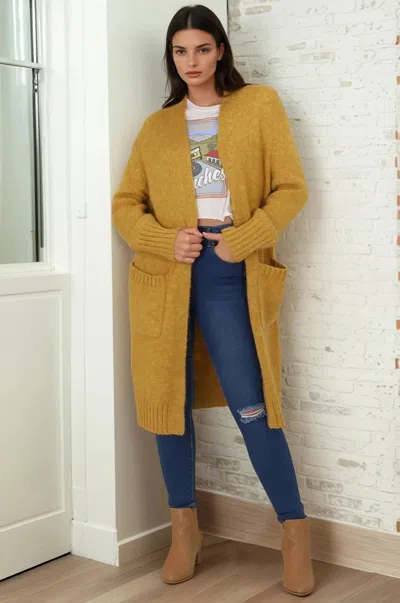 Salty Crush Kartika Cardigan - Long Ribbed Cuff And Hem Cardigan With Pockets In Yellow