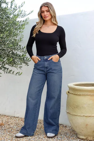 Salty Crush Kash Jeans - Relaxed Mid Rise Mum Jeans In Blue