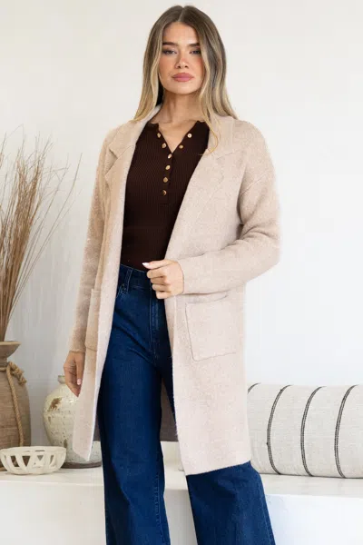 Salty Crush Keagan Cardigan - Folded Lapel Collar Coatigan With Pockets In Neutral