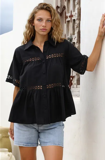 Salty Crush Leyana Shirt - Collared Cut Out Insert Button Down In Black