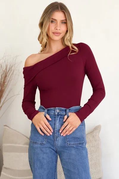 Salty Crush Lissa Top - Folded Asymmetric Neckline Long Sleeve Top In Pink