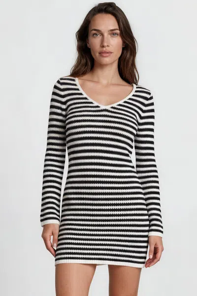 Salty Crush Marza Mini Dress - Long Sleeve Knit Dress With Open Back Detail With Tie Closure In Multi