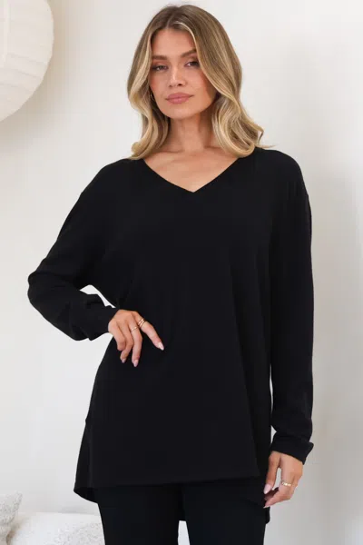Salty Crush Mayanna Jumper - Light Weight V Neck Knit Jumper With Side Splits In Black