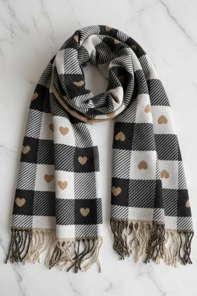 Salty Crush Minka Scarf - Soft Cozy Wrap Scarf With Heart And Check Print In Multi