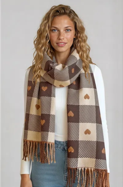 Salty Crush Minka Scarf - Soft Cozy Wrap Scarf With Heart And Check Print In Blue