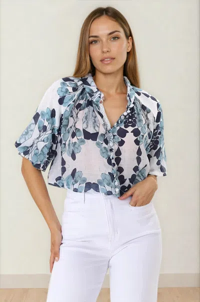 Salty Crush Natalia Blouse - Button Down Mandarin Collar Shirt In Blue