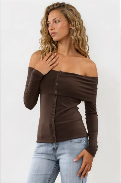 Salty Crush Nerola Top - Off Shoulder Button Down Top In Brown