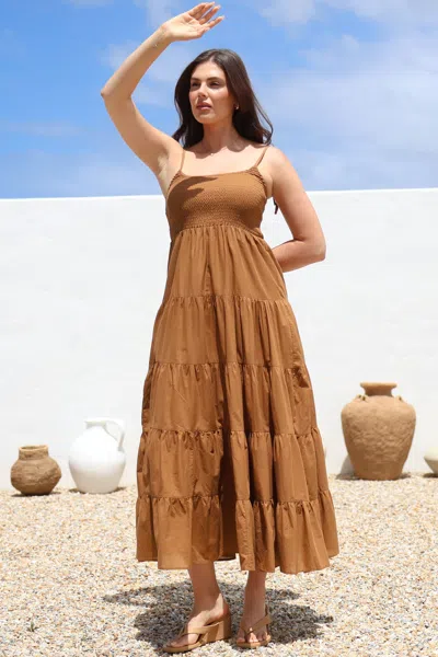 Salty Crush Nessa Maxi Dress - Tie Up Strap Tiered Sun Dress In Brown