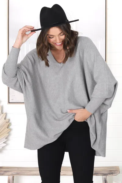 Salty Crush Pier Jumper - Oversized Batwing Knit Jumper In Grey