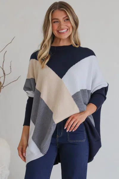 Salty Crush Reed Jumper - Colour Block Batwing Long Sleeve Knit In Multi