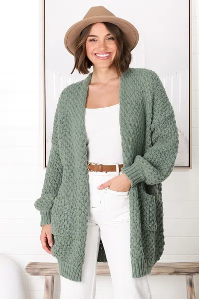 Salty Crush Ricki Cardigan - Open Front Chunky Knit Cardigan In Green