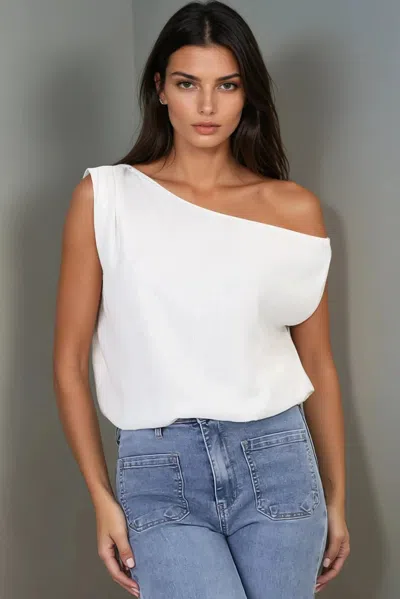 Salty Crush Rielle Top - One Shoulder Asymmetric Bodysuit In White