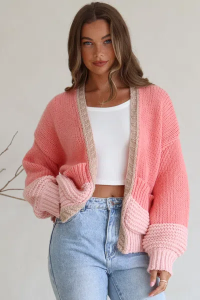 Salty Crush Rosie Cardigan - Cropped Colour Block Cardigan In Pink