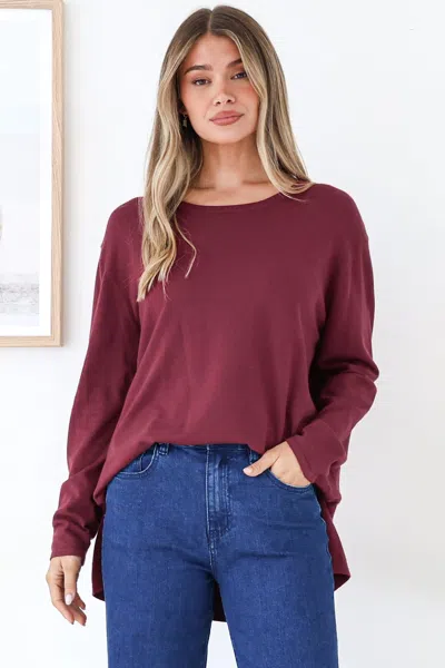 Salty Crush Rylee Jumper - Crew Neck Long Sleeve Pullover With Side Splits In Wine