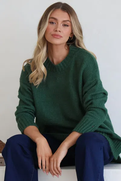 Salty Crush Sammy Jumper - Crew Neck Ribbed Shark Bite Hemline Jumper In Green
