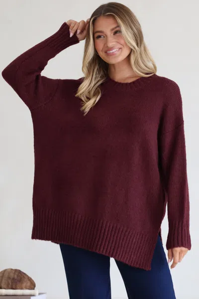 Salty Crush Sammy Jumper - Crew Neck Ribbed Shark Bite Hemline Jumper In Brown