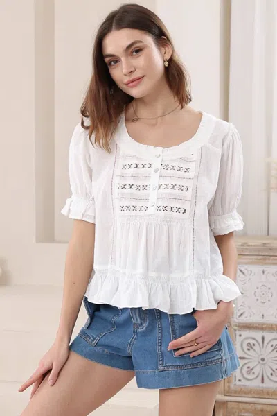 Salty Crush Selma Top - Round Neck Lace Detailed Pull Over Top In White