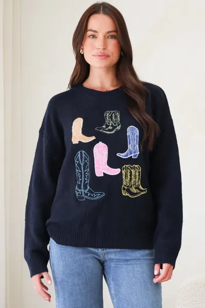 Salty Crush Shelby Jumper - Cowgirl Boot Graphic Long Sleeve Knit In Blue
