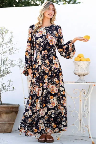 Salty Crush Sheyne Maxi Dress - Long Balloon Sleeve Elasicated Waist A Line Dress In Animal Print