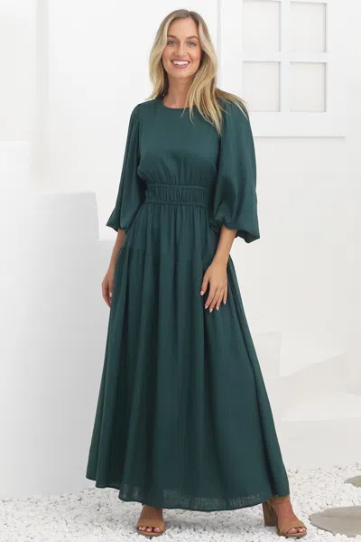 Salty Crush Sheyne Maxi Dress - Long Balloon Sleeve Elasicated Waist A Line Dress In Green