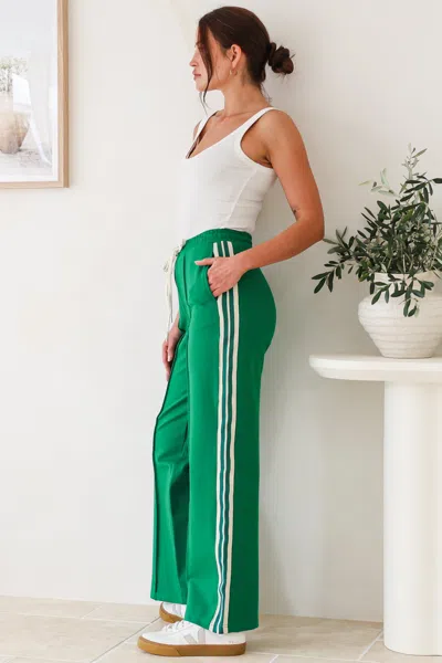 Salty Crush Victoria Pants - High Waisted Sports Stripe Wide Leg Pants In Green