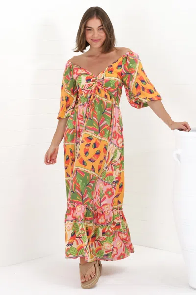 Salty Crush Yanna Maxi Dress - On Or Off Shoulder A Line Dress With Elasticated Back In Multi