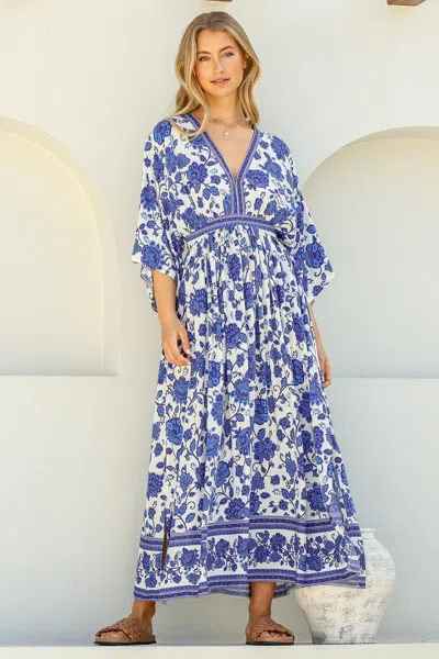 Salty Crush Zelle Maxi Dress - V Neck Batwing Sleeve Dress With Side Splits In Blue