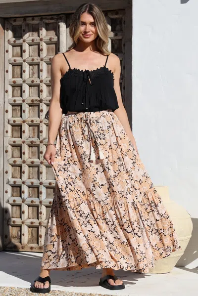 Salty Crush Zia Maxi Skirt - High Waisted Skirt With Tassel Waist Tie And Front Splits In Multi