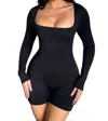 Salty Erin Square Neck Long-sleeve Romper In Black In Black