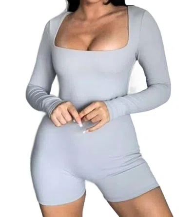 Salty Erin Square Neck Long-sleeve Romper In Ice In Gray