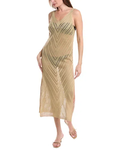 Salty Lemon Chevron Pattern V-neck Dress In Neutral
