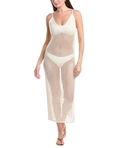 Salty Lemon Low V-neck Open Knit Slip Dress In Neutral